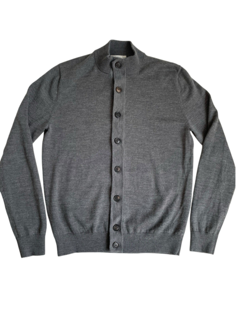 Suitsupply Merino Wool Cardigan Mens XL Grey Mock Neck Button Front